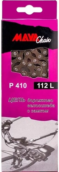 Цепь вело Maya P410  112 звеньев 1/2 х 1/8" 1 ск с замком коричневый