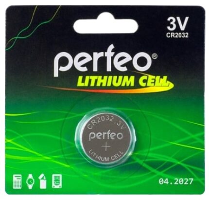 Элемент CR-2032 Perfeo питания литий 3V зеленый