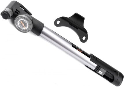 Насос вело GIYO GP-993 Al 8 bar/120 psi AV/FV манометр Т- ручка 28 см серебро/черный